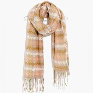 Madewell Barwell Plaid Oversized Scarf in Ashen Silver New $65